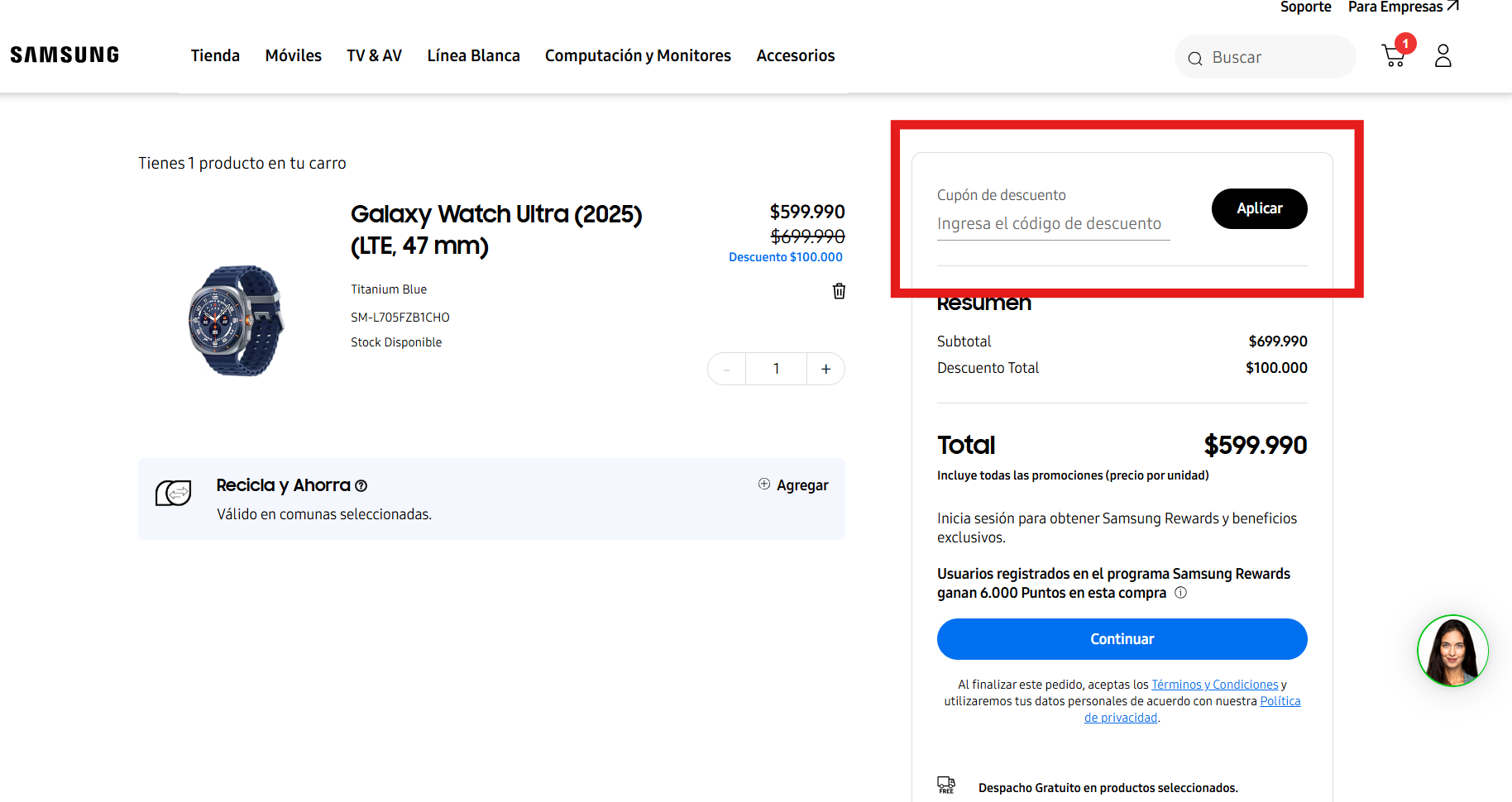 Descuento Código de descuento Samsung